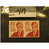 Image 1 : Scott #1305E 15c Oliver Wendell Holmes, Imperforated Pair. Mint Never Hinged.