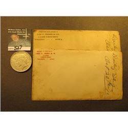 Pair of 1910 era envelopes "Lee C. Irish Co. Cash Grocery Toledo, Iowa" with receipts; & 1922 D U.S.