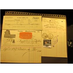 1925 Invoice "W-M-P Mfg. Co. Lohrville, Iowa"; 1906 "Excelsior Thresher Tooth Company Dexter, Iowa";