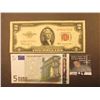 Series 1953C $2 U.S. Note "Red Seal", small tear at lower left; & Series 2002 $5 Euro Bank note.