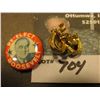 Image 2 : "Re-Elect Roosevelt" Pin-back & a gold-colored Pinback in the shape of an Elephant with tusks and ra