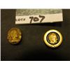 Image 1 : (2) 10 K Gold John Deere Employee Pin-backs, one with Green stone and other dated 1837 and signifyin