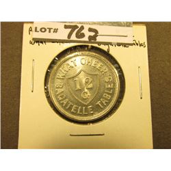 "What Cheer/Bagatelle Tables/12 G", "By A.A. Plastridge/Prov. R.I", 27mm, Nickel, BU.