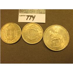 1951 & 1958 Half Crowns & 1953 Great Britain Five Shillings, which depicts to Queen riding a horse. 