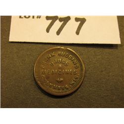 1863 Civil War Token. Long-necked Eagle obverse, rev. "Frank Huggins/Drugs/&/Medicines/Columbus, Wis