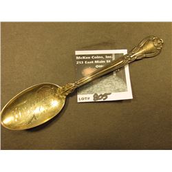 "Mt. Pleasant/Ia. Souvenir Spoon stamped on the reverse "Pat.95 Sterling".