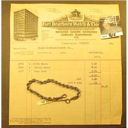Men's Sterling Silver Rope 9" Watch Chain & an invoice from "Fort Dearborn Watch & Clock Co….7/18/19