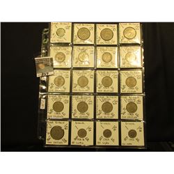 (20) different World Coins in a plastic page, all attributed by KM no., size, denomination, & etc. I