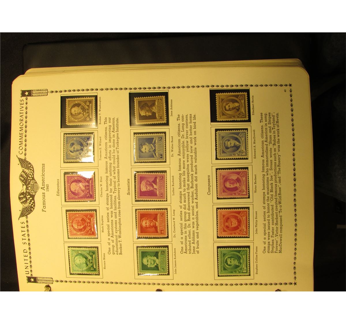 "The American Commemorative Stamp Album 18931960", Minkus. Beginning