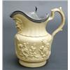 Image 1 : Good Victorian pewter mounted buff drab stoneware jug, moulded with classic old master monkey sce...
