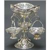 Image 1 : GOOD GEORGE V ART NOUVEAU STYLE EPERGNE, the central bowl and three hanging baskets pierced with...