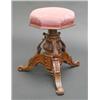 Image 1 : Victorian walnut adjustable piano stool with octagonal over upholstered seat in moire silk, on tu...