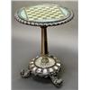 Image 1 : UNUSUAL VICTORIAN CIRCULAR EBONISED TRIPOD GAMES TABLE, the top with glazed surface over a green...
