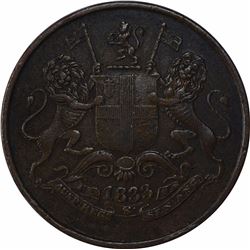 Copper Quarter Anna Coin of Calcutta Mint of Bombay Presidency.