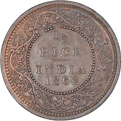 Copper Half Pice Coin of Victoria Queen of Calcutta Mint of 1862.