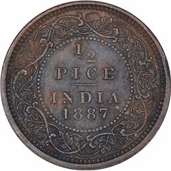 Copper Half Pice Coin of Victoria Empress of Calcutta Mint of 1887.