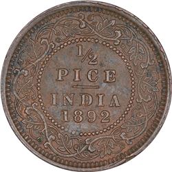 Copper Half Pice Coin of Victoria Empress of Calcutta Mint of 1892.