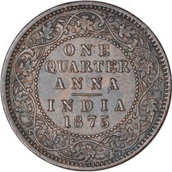 Copper One Quarter Anna Coin of Victoria Queen of Calcutta Mint of 1875.