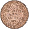 Image 1 : Copper One Quarter Anna Coin of Victoria Empress of Calcutta Mint of 1899.
