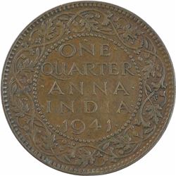 Bronze One Quarter Anna Coin of King George VI of 1941.