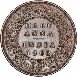 Copper Half Anna Coin of Victoria Queen of Madras Mint of 1862.