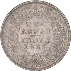 Silver Two Annas Coin of Victoria Queen of Calcutta Mint of 1862.