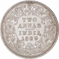 Silver Two Annas Coin of Victoria Empress of Bombay Mint of 1889.