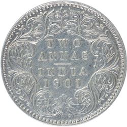 Silver Two Annas Coin of Victoria Empress of 1901.