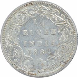 Silver Quarter Rupee Coin of Victoria Empress of Bombay Mint of 1884.