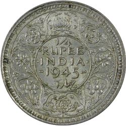 Silver One Quarter Rupee Coin of King George VI of 1945.