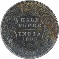 Silver Half Rupee Coins of Victoria Empress of Calcutta Mint of 1885.