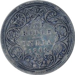 Silver One Rupee Coin of Victoria Queen of 1862.