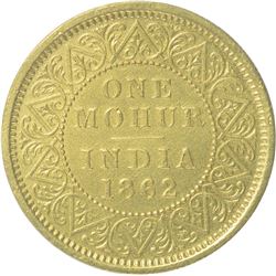 Gold One Mohur Coin of Victoria Queen of Calcutta Mint of 1862.