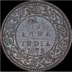 Copper One Twelfth Anna Coin of Victoria Empress of Calcutta Mint of 1878.
