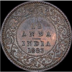 Copper One Twelfth Anna Coin of Victoria Empress of Calcutta Mint of 1883.