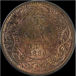 Copper One Twelfth Anna Coin of Victoria Empress of 1886.