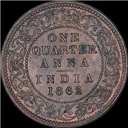 Copper One Quarter Anna Coin of Victoria Queen of Calcutta Mint of 1862.