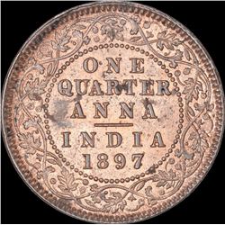 Copper One Quarter Anna Coin of Victoria Empress of Calcutta Mint of 1897.