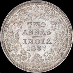 Silver Two Annas Coin of Victoria Empress of Bombay Mint of 1897.