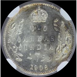 Silver Two Annas Coin of King Edward VII of 1906.