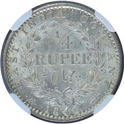 Silver One Quarter Rupee Coin of Victoria Queen of Bombay Mint of 1840.