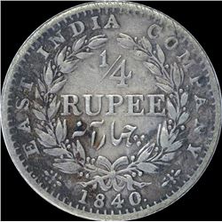 Silver Quarter Rupee Coin of Victoria Queen of 1840.