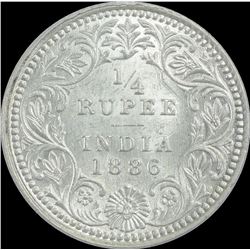 Silver One Quarter Rupee coin of Victoria Empress of 1886