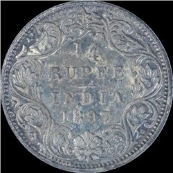 Silver One Quarter Rupee coin of Victoria Empress of 1897.
