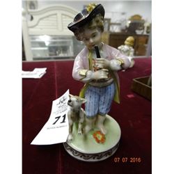 Dresden Hand Painted Boy/Dog Figure