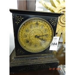 Vintage Mantle Clock - Metal Case, Key & Pendulum Inside