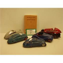 Five Schuko tin plate cars plus Observer Book…