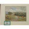 Image 1 : Framed watercolour of horses in rural scene,…