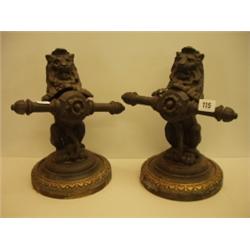 Pair of 19c metal lion fire dogs…