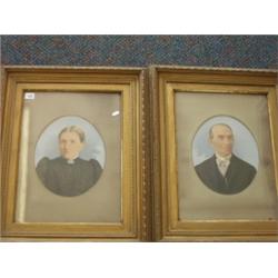 Pair of Victorian painted portraits of man an…